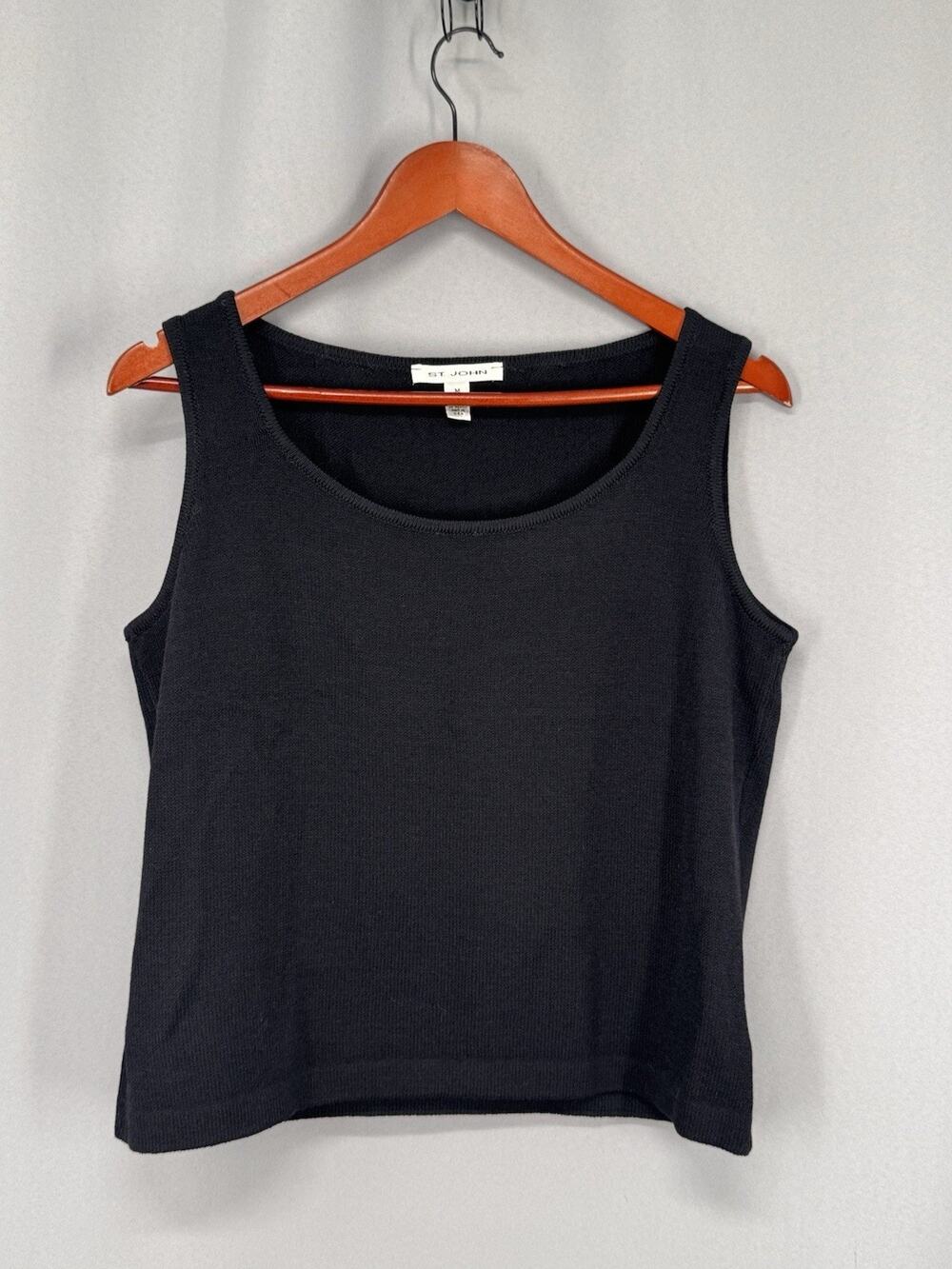 St John Tank Top Womens Medium Black Liquid Knit Stretch Quality Basic Old Money